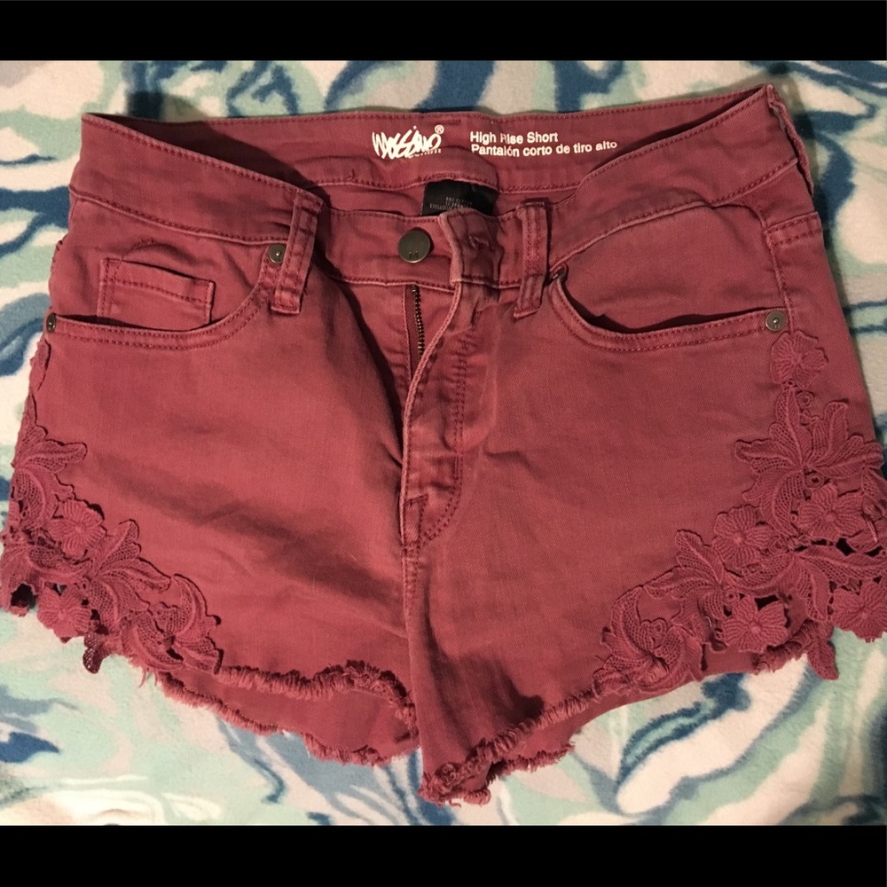 Pink high-rise jean shorts